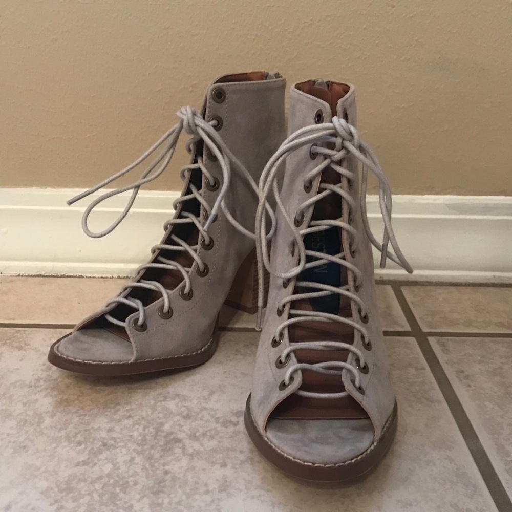 Yoki Brie Women's Lace Up Peep Toe Ankle Bootie